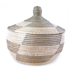 African Lidded Basket - Silver & White