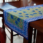 Blue Cornflower Block-Print Table Runner