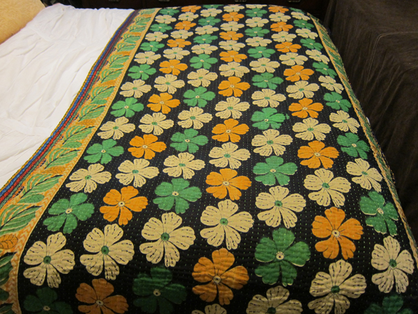 Vintage Sari Throw - Blue Green Floral