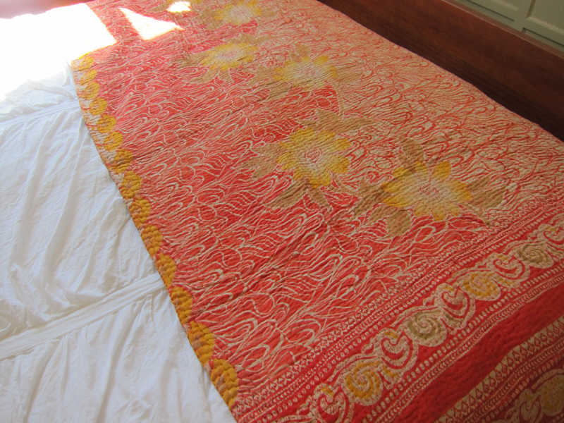 Vintage Sari Blanket - Coral Swirls