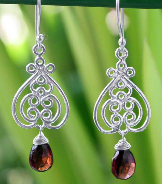Garnet Heart Earrings