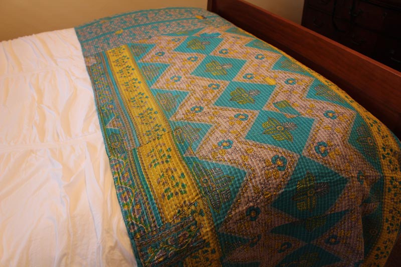 Kantha Throw - Aqua Zig Zag