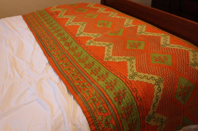 Kantha Blanket - Orange Green Zag