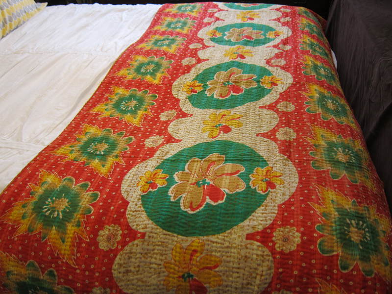 One-of-a-Kind Kantha Throw - Radiant Floral Stripe