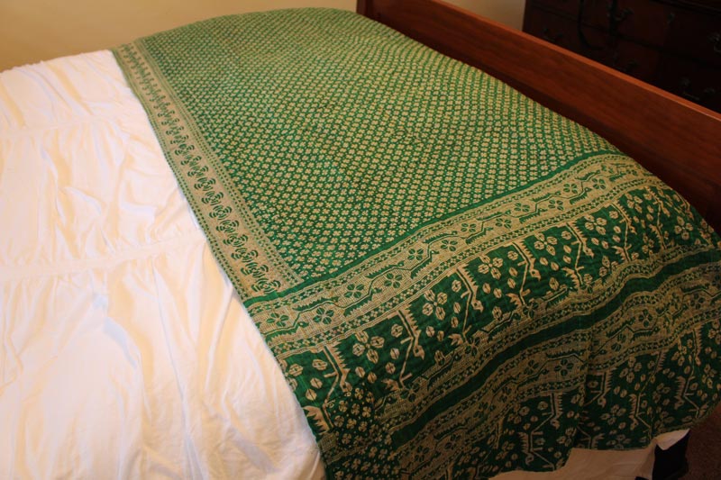 Kantha Throw Blanket - Royal Green Paisley