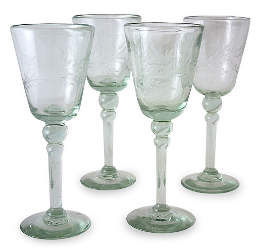 Etched Wine Glasses - Crystal Flowers (Set of 4)