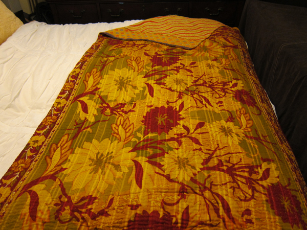 Vintage Sari Throw - Red Orange Waves