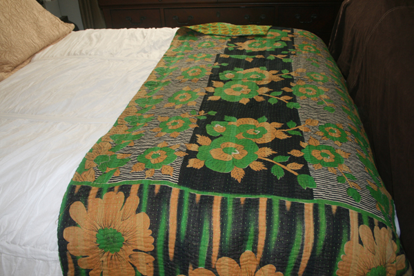 Vintage Sari Throw - Floral Navy Stripe
